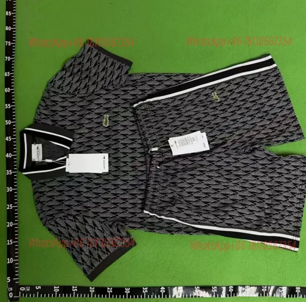 Lacoste Tennis Set Black Geometric Pattern Polo and Shorts - 1