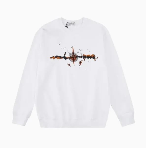 Stone Island Compass Print White Hoodie - 1