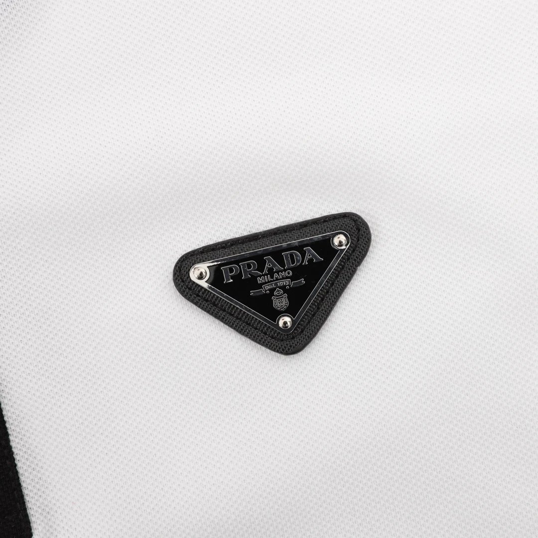 Prada Logo White Black Trim Classic Polo Shirt