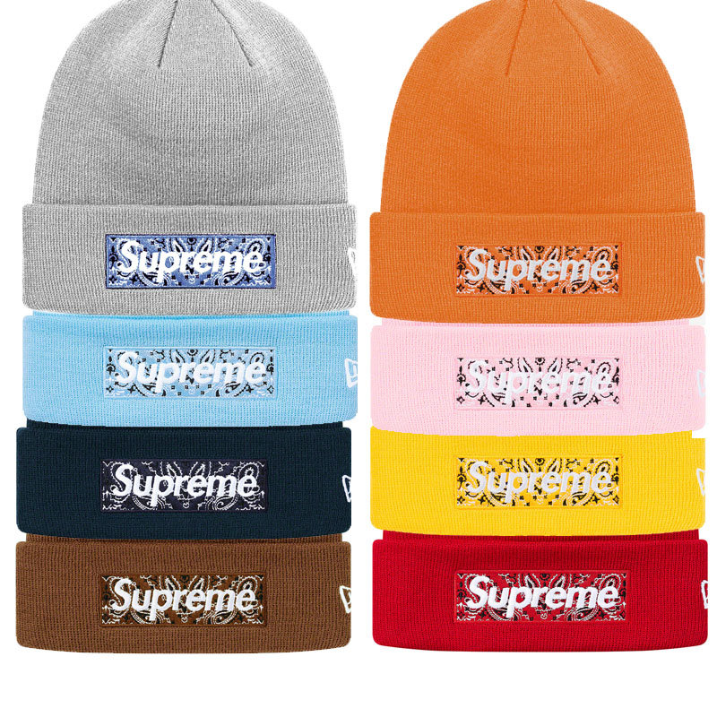 supreme Beanie腰果花冷帽男女情侣款针织毛线帽带Logo保暖针织帽