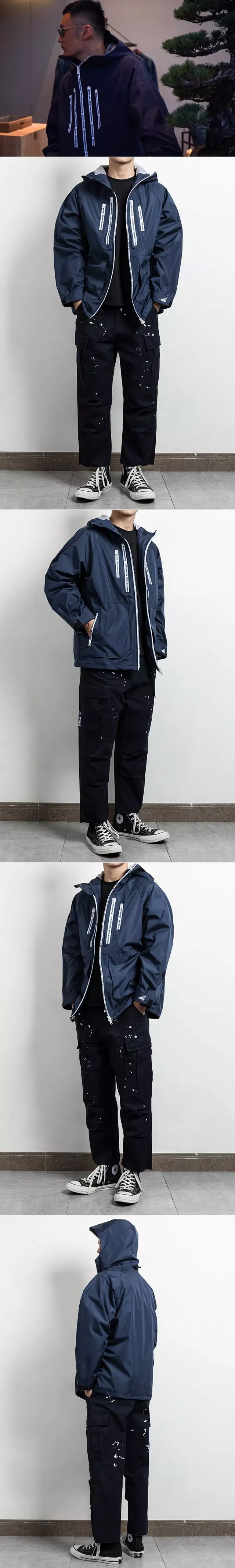 MADNESS Jackets Hooded zip jacket with contrast logo-tape zippers product detail image 1