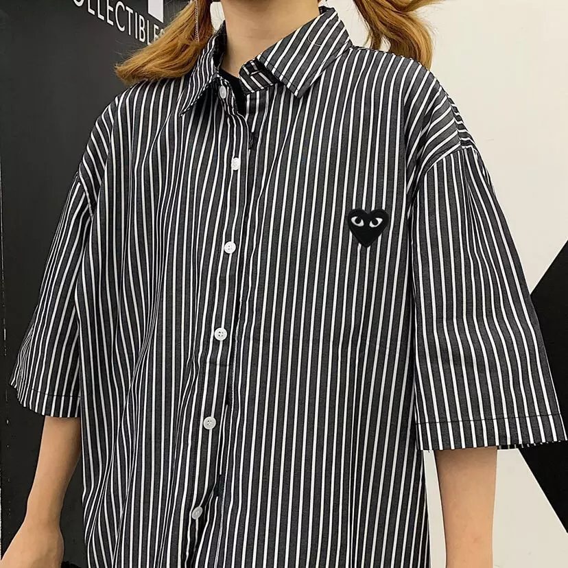 SS2026 New Arrival Comme des Garçons CDG PLAY Classic Black Red Heart Stripe Relaxed Fit Unisex Casual Short Sleeve Shirt