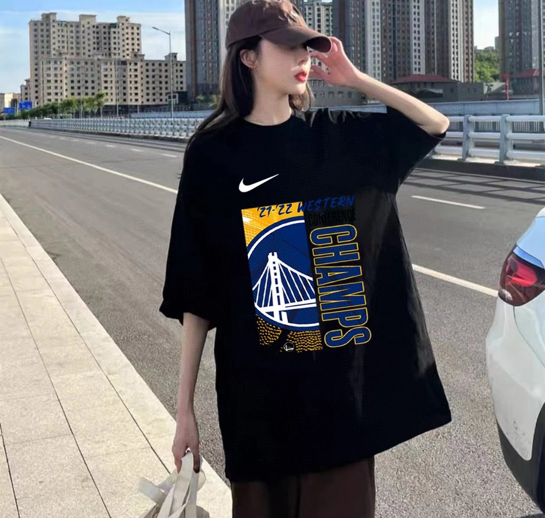 22ss夏装潮牌新品NBA x Nike 金州勇士队西部冠军耐克训练服印花男女宽松百搭情侣款纯棉圆领短袖T恤