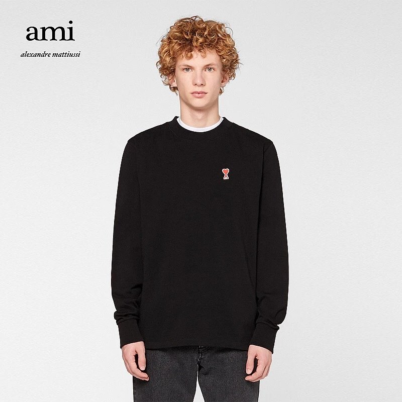 25FW Autumn/Winter Trendy Brand New AMI Red Little Love Heart Red Heart A Embroidered Couple's Dress Loose Round Neck Hoodie Undercover for Men and Women