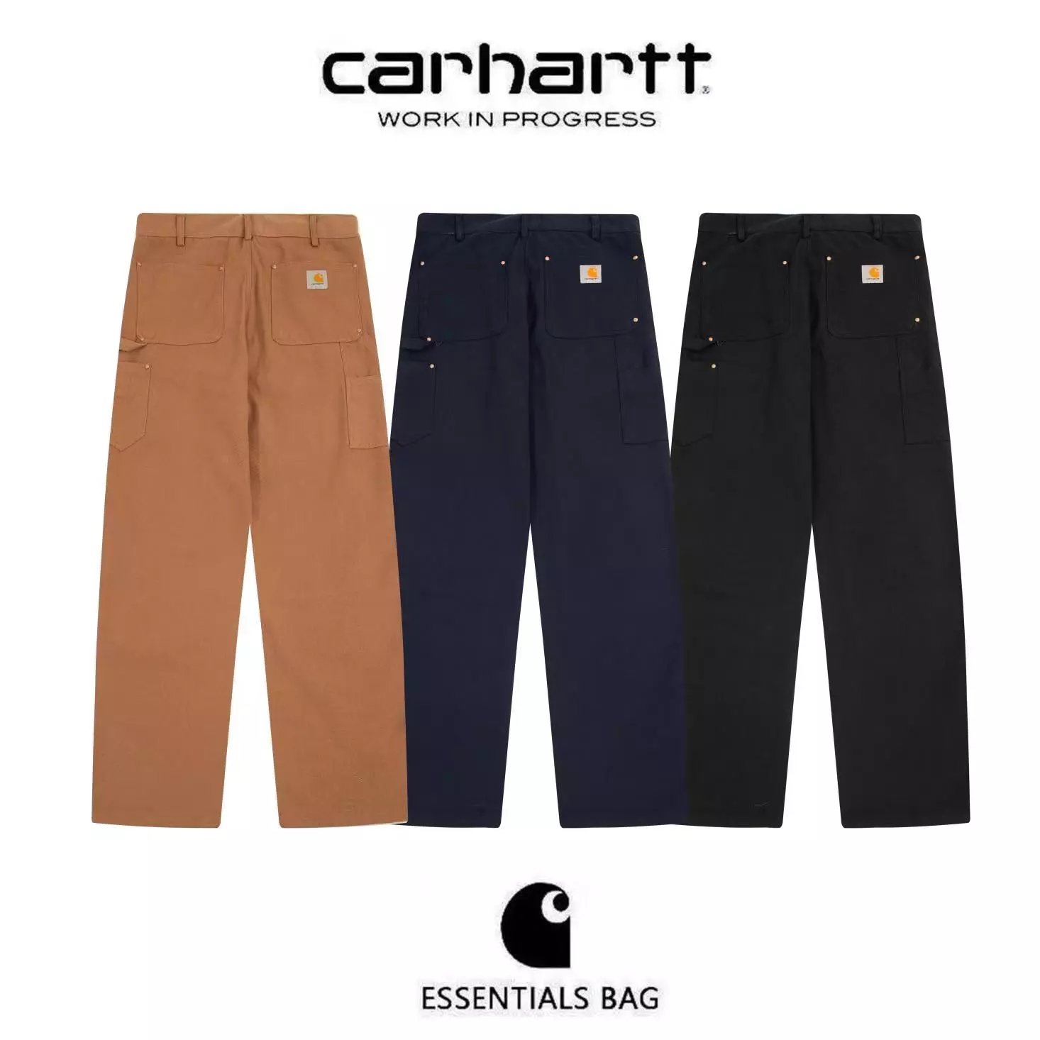 23SS Spring/Summer New Arrival - Carhartt WIP Washed Distressed Canvas Multi-Pocket Work Pants, Double Knee Lumberjack Style Casual Trousers for Men