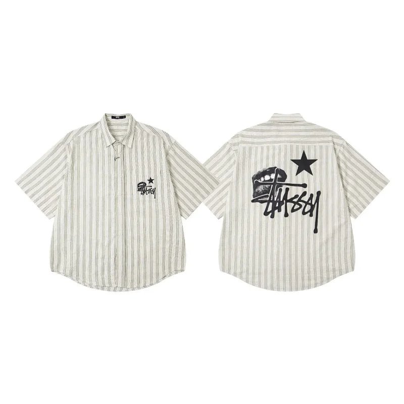 Stussy White Striped Short Sleeve Shirt