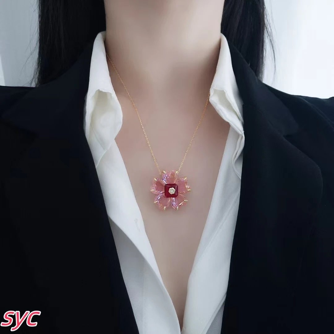 Design Garnet Crystal Halo Necklace Silver Jewelry - 13