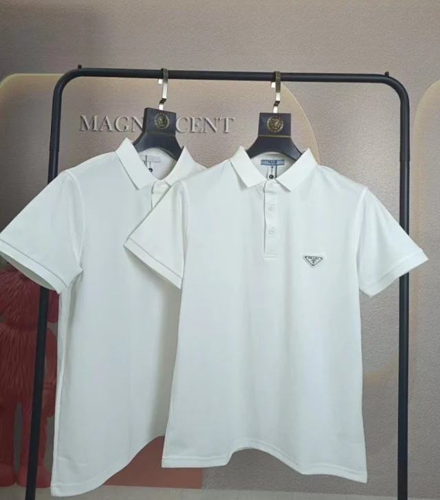 Prada Shirts Short-Sleeve Polo Shirt with Triangle Logo Plaque product detail image 5