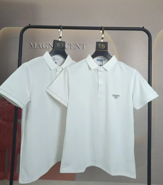 Prada Logo Patch Gray Polo Shirt - 6