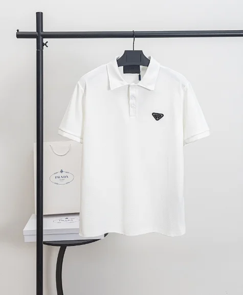 Prada Shirts Short-Sleeve Polo Shirt with Triangle Logo Plaque product detail image 1