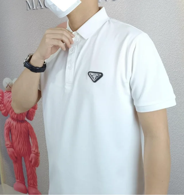 Prada Shirts Short-Sleeve Polo Shirt with Triangle Logo Plaque product detail image 6