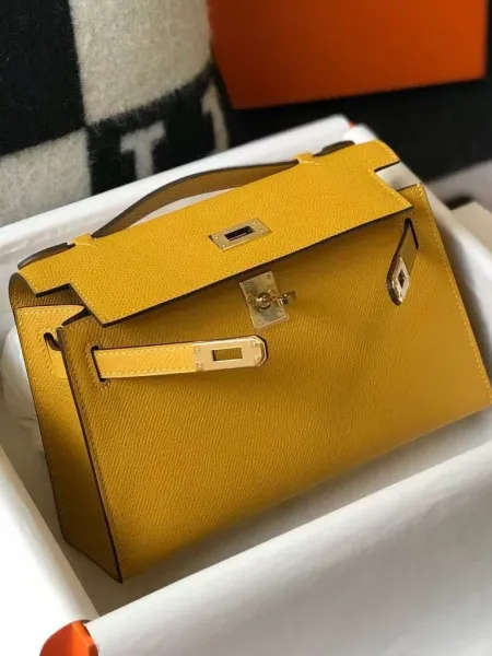 Hermès Kelly Pochette Yellow Epsom Leather Handbag - 1