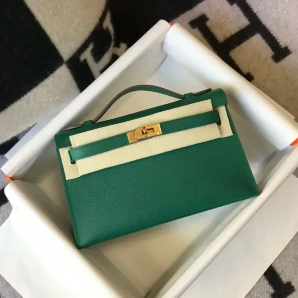 Hermès Mini Kelly II Emerald Green Epsom Leather with Cream Gold Hardware Handbag - 1