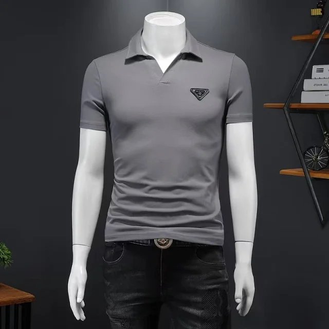 Prada Shirts Short-Sleeve Polo Shirt with Triangle Logo Plaque product detail image 9