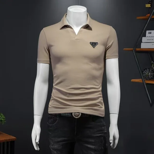 Prada Shirts Short-Sleeve Polo Shirt with Triangle Logo Plaque product detail image 13