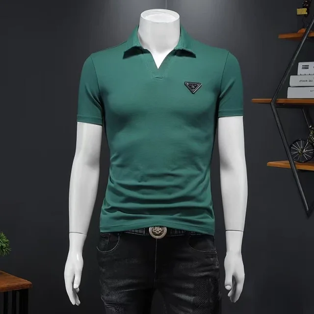 Prada Shirts Short-Sleeve Polo Shirt with Triangle Logo Plaque product detail image 11