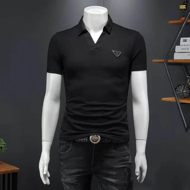 Prada Shirts Short-Sleeve Polo Shirt with Triangle Logo Plaque product detail image 12