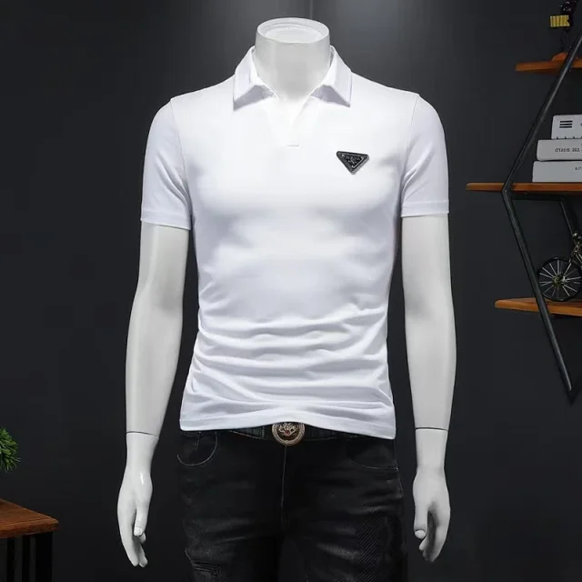 Prada Shirts Short-Sleeve Polo Shirt with Triangle Logo Plaque product detail image 8