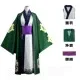 Design Traditional Japanese Kimono Set Green and White with Purple Obi Dress - 1