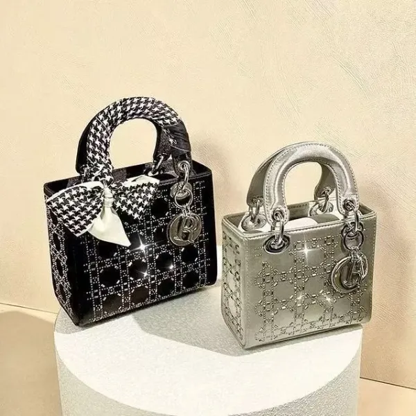 Dior Lady Dior Silver Perforated Leather Handbag - 8