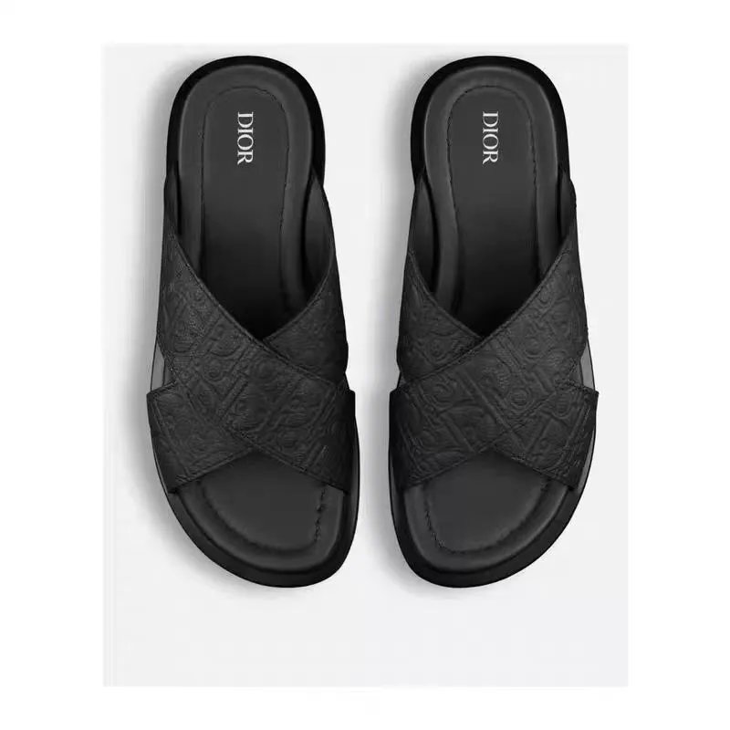 Dior Oblique Print Slide Sandals Black and White Slippers - 2