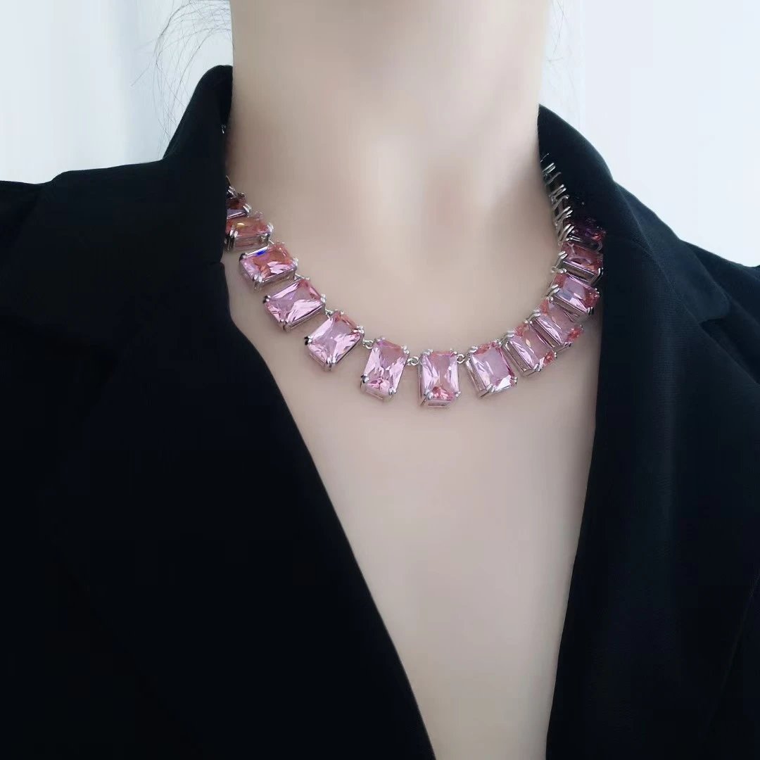 Design Garnet Crystal Halo Necklace Silver Jewelry - 6