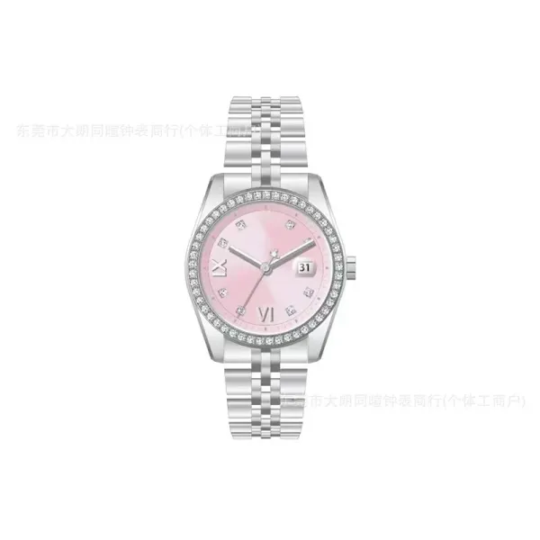 Design Pink Mother-of-Pearl Dial Diamond Bezel Stainless Steel Watch Watches - 1