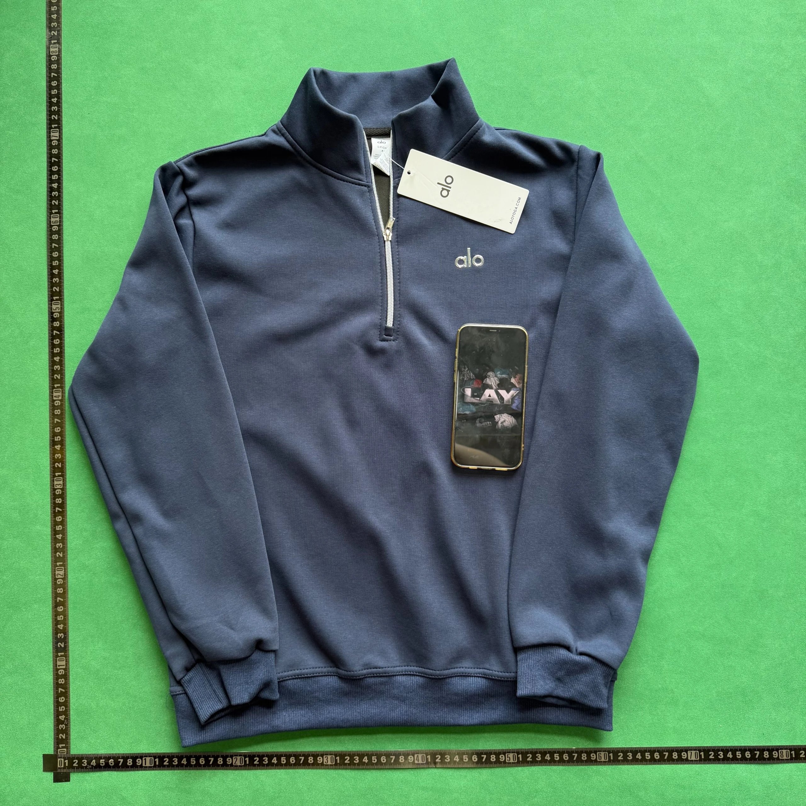 Alo Yoga Hoodies & Sweatshirts Half-Zip Stand-Collar Sweatshirt — navy blue half pull