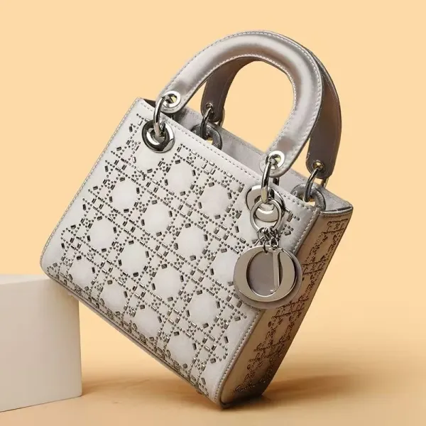 Dior Lady Dior Silver Perforated Leather Handbag - 3