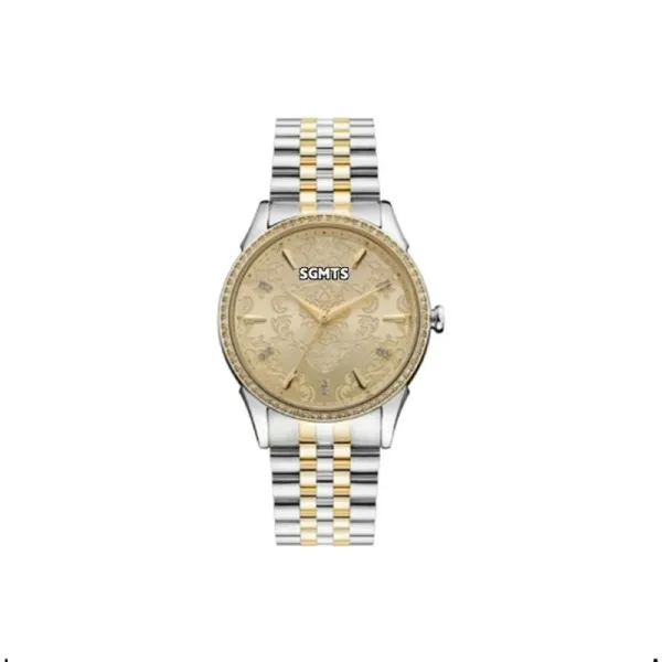 Design Two-Tone Stainless Steel Watch with Engraved Dial and Crystal Bezel Watches - 1