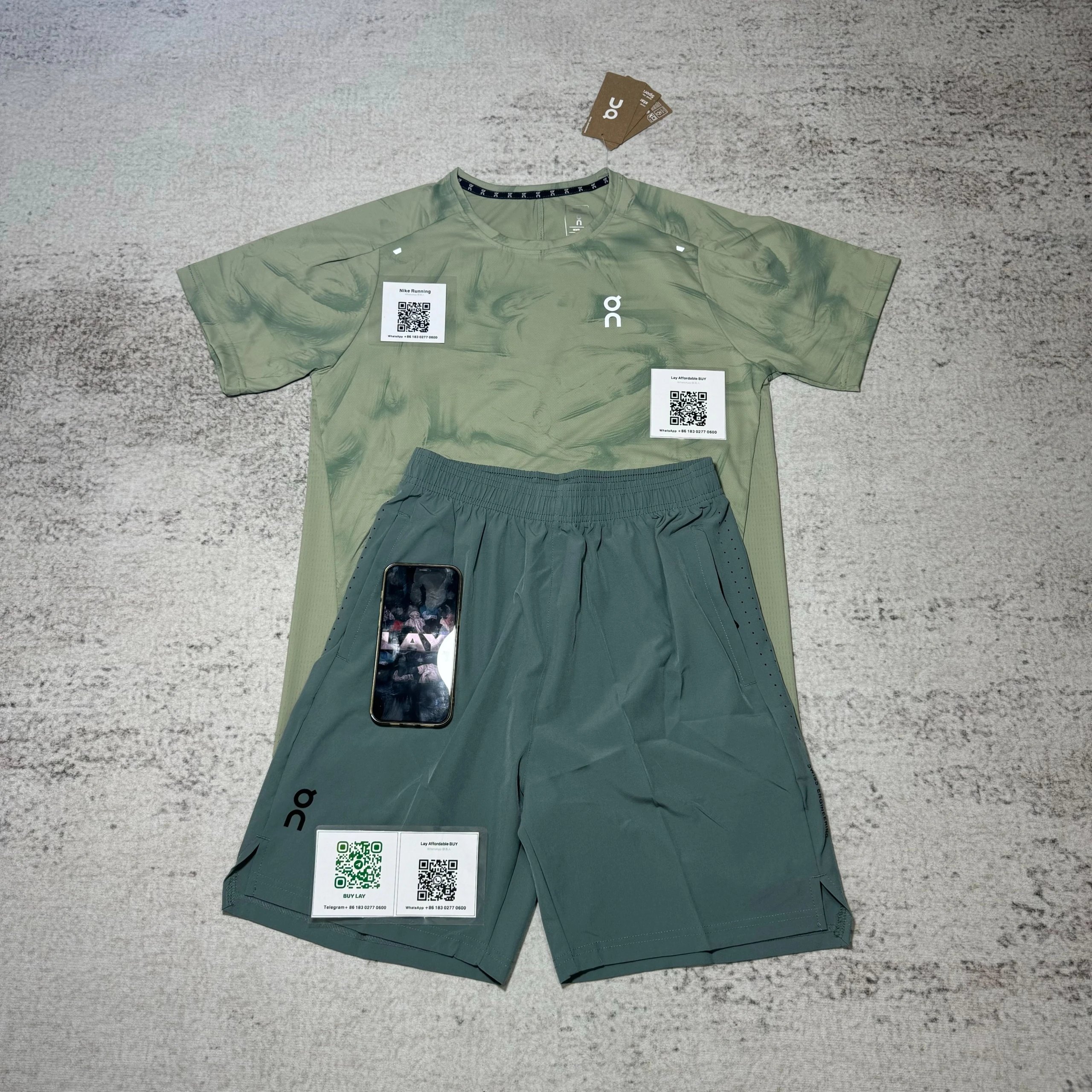 On Matching Sets Marble-print short-sleeve T-shirt and shorts set — Green suit