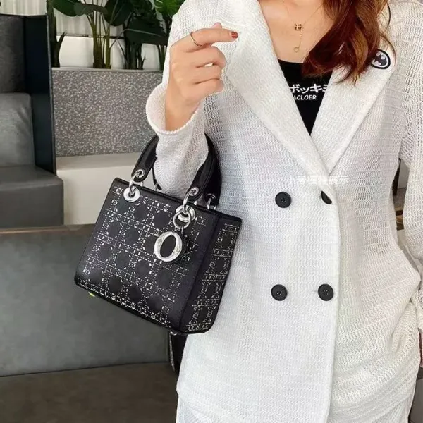 Dior Lady Dior Silver Perforated Leather Handbag - 4