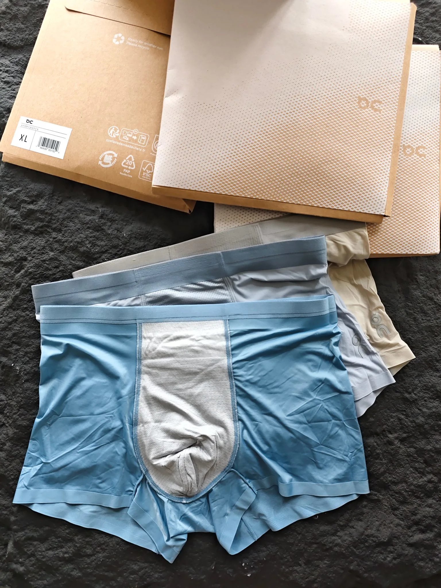 On Running Boxer Briefs in Blue, Beige, and Gray Underwear - 5