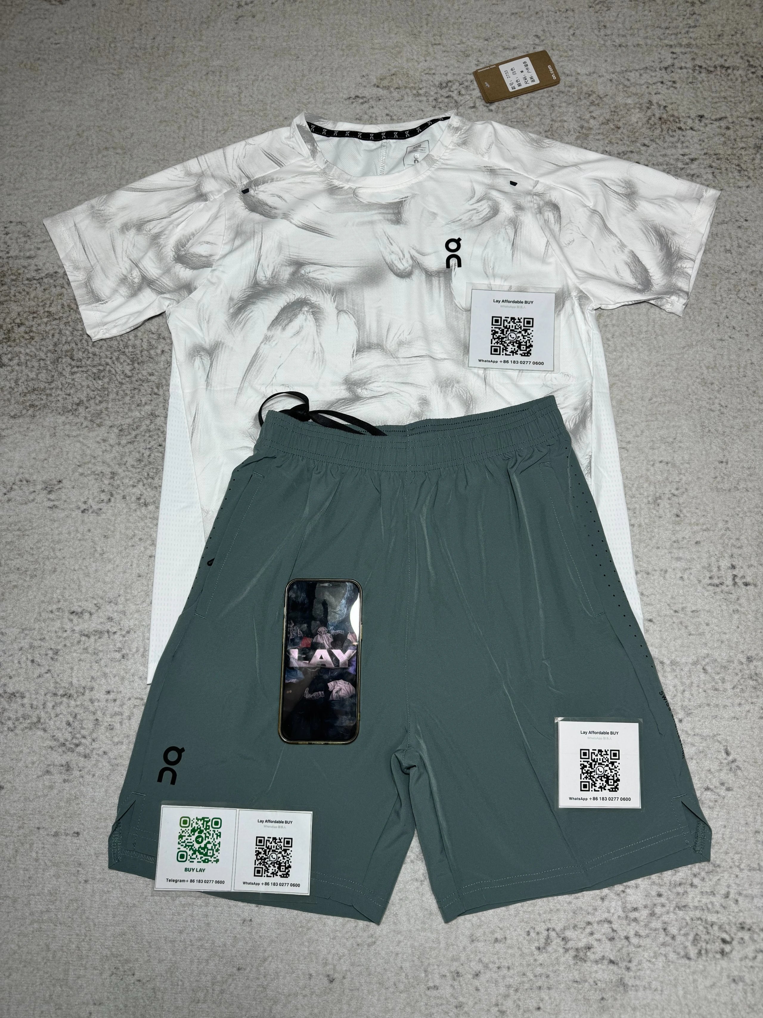 On Matching Sets Marble-print short-sleeve T-shirt and shorts set — White Green
