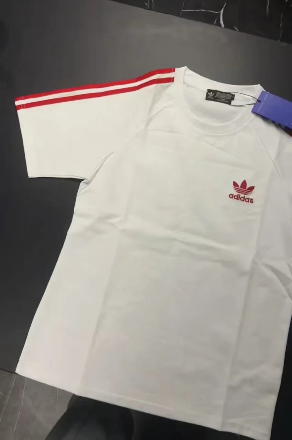 Adidas White T-Shirt With Red Stripes Casual Wear