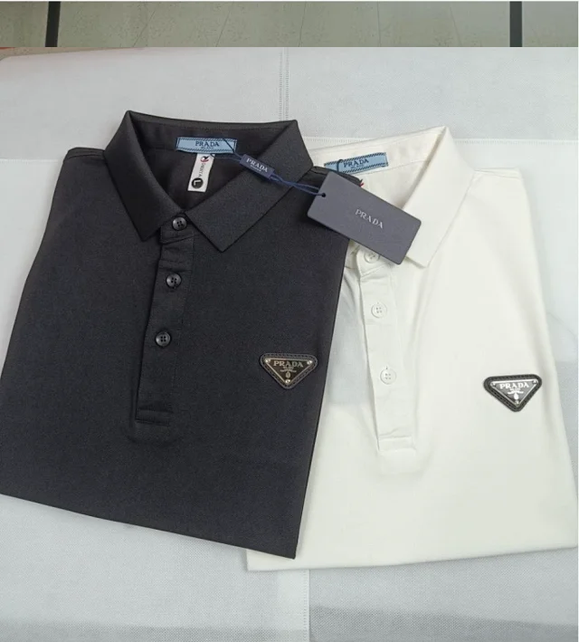 Prada Shirts Short-Sleeve Polo Shirt with Triangle Logo Plaque product detail image 4