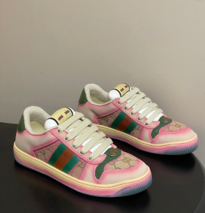 Gucci Screener GG Supreme Leather Sneakers Web Stripe Pink
