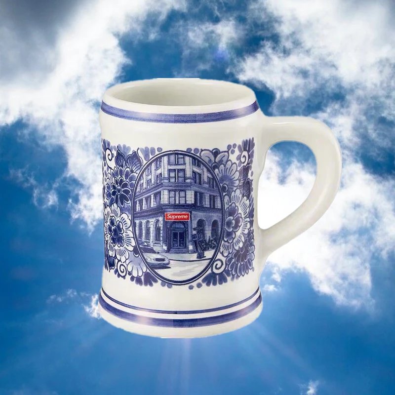 Trendy brand Supreme 21ss collaborates with BOWERY MUG New York Street View Blue and White Porcelain Mug Beer Cup