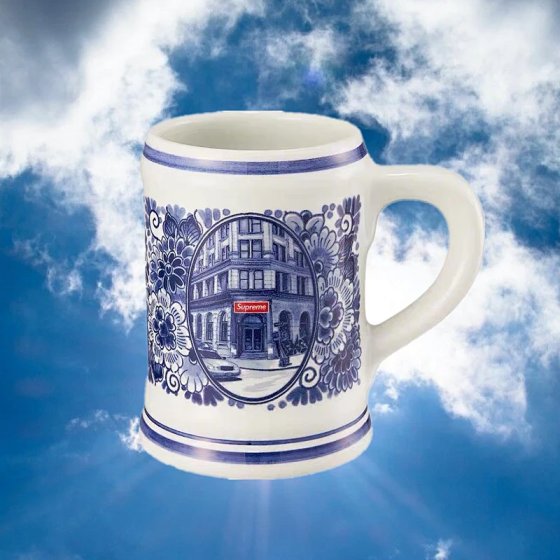 Trendy brand Supreme 21ss collaborates with BOWERY MUG New York Street View Blue and White Porcelain Mug Beer Cup