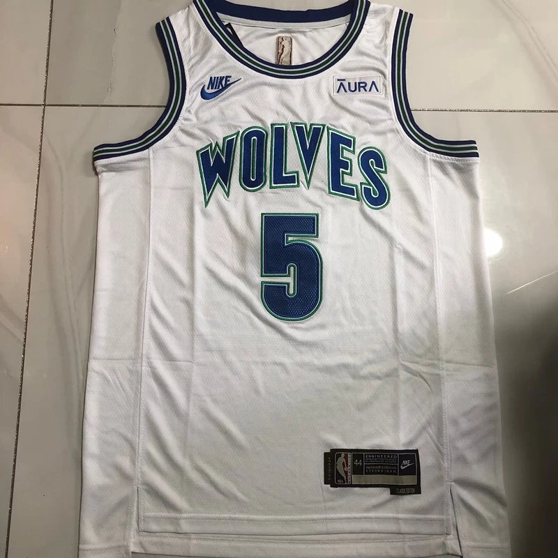 Embroidered Forest Wolves No. 5 Edwards retro white mesh AU basketball jersey with full embroidery men's and women's vest jersey