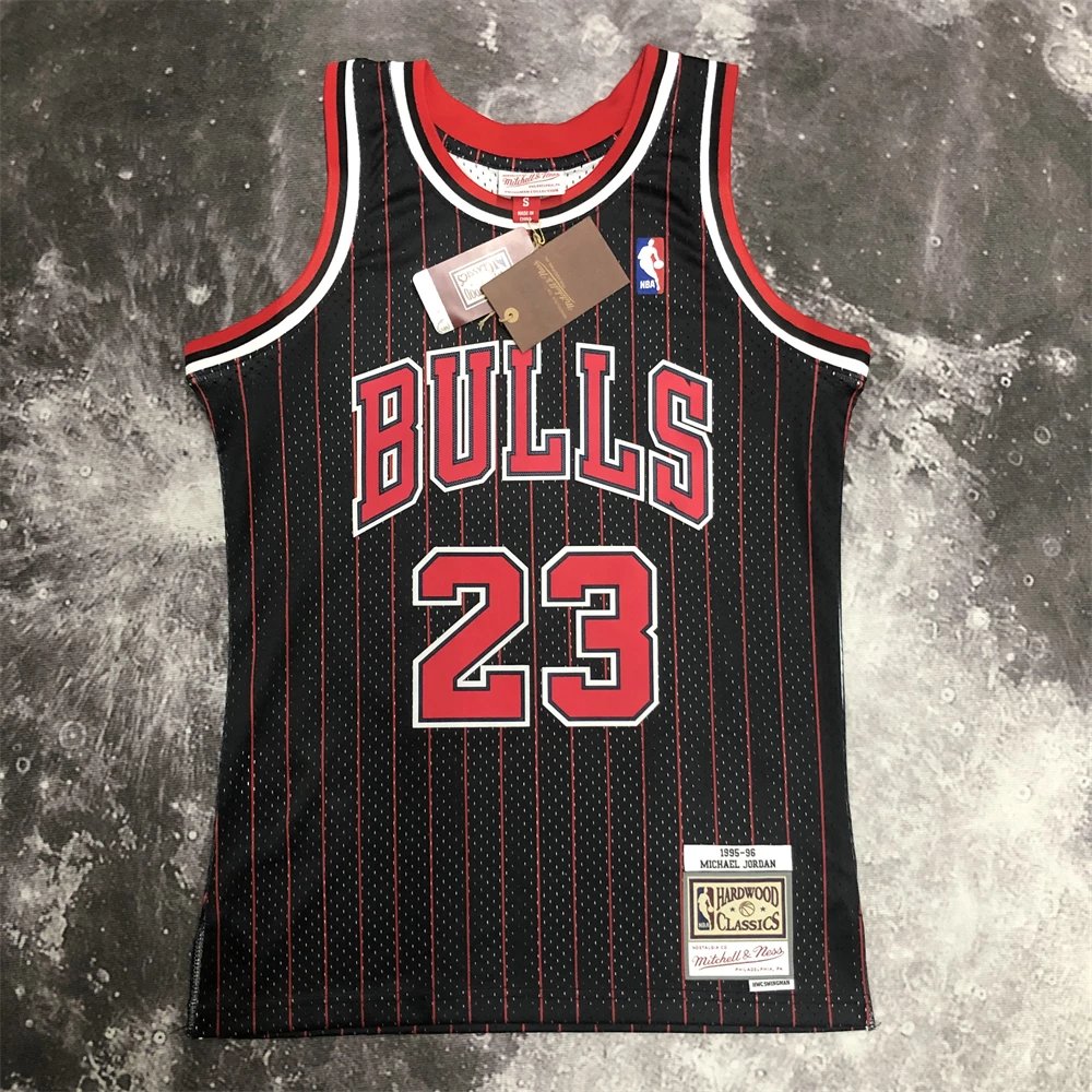 MN Hot Pressed Retro Jersey Mesh SW Bulls 96 Season Black Stripe No. 23 Jordan