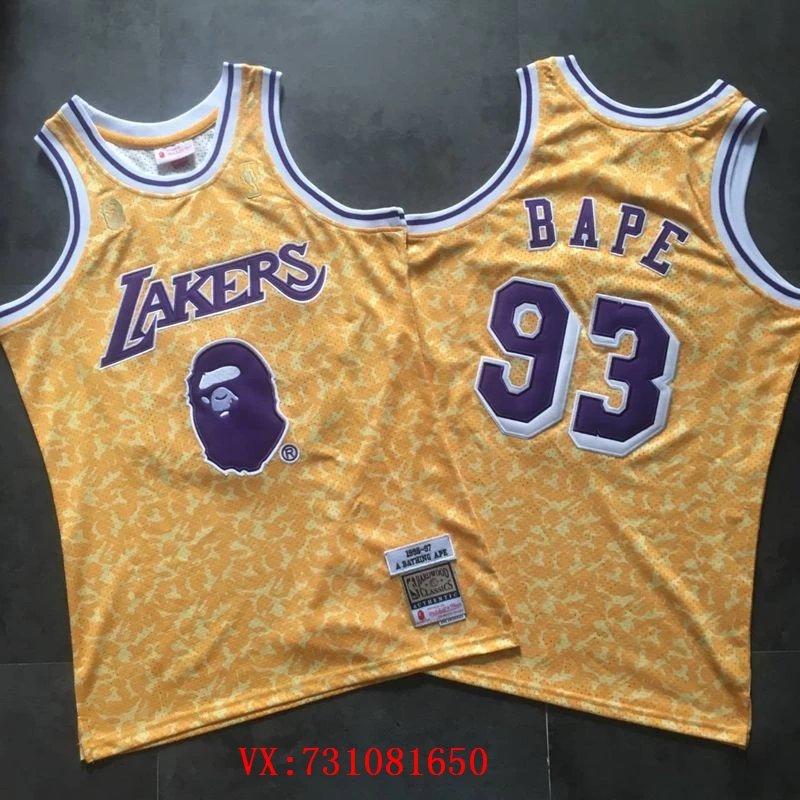 BAPE MITCHELL NESS co-branded NBA Lakers jersey vest T-shirt men's yellow No. 93