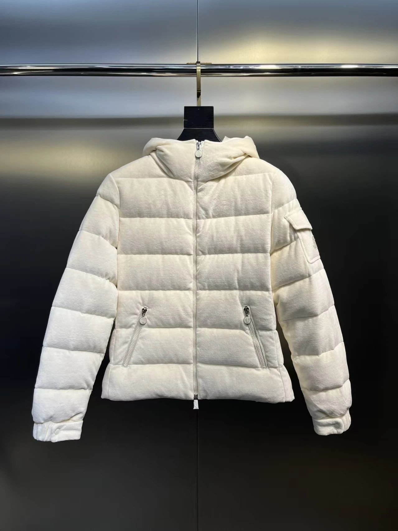 Moncler Velvet Down Jacket Dusty Pink Outerwear - 12