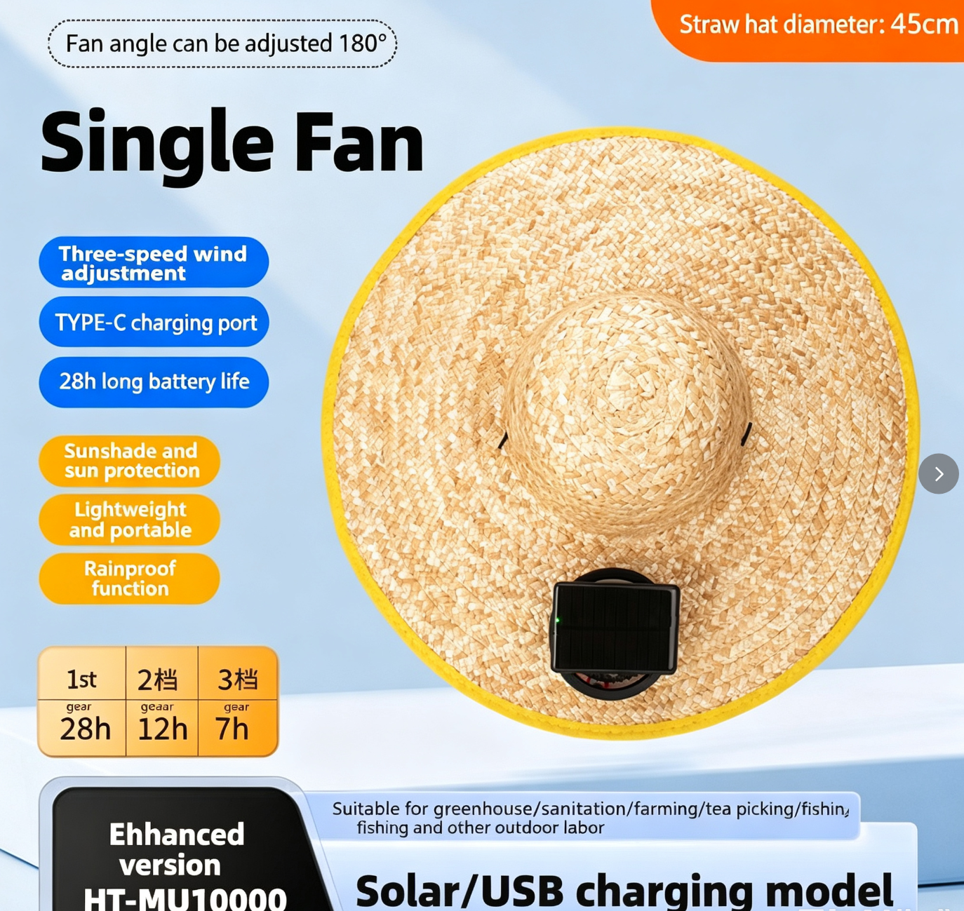 Unbranded Hats Solar-Powered Fan Sun Hat — 16
