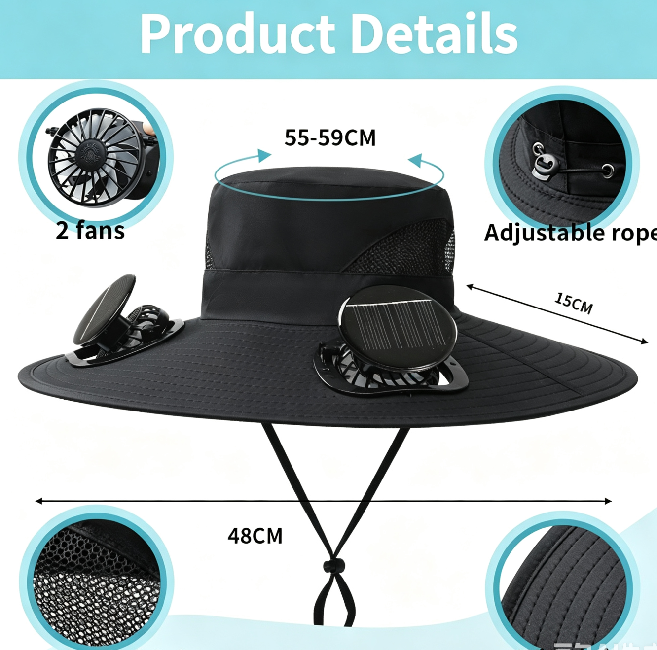 Unbranded Hats Solar-Powered Fan Sun Hat — 20