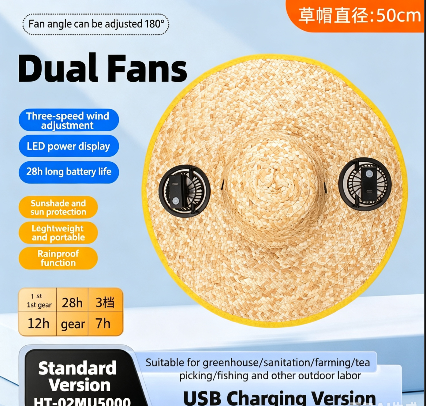Unbranded Hats Solar-Powered Fan Sun Hat — 17