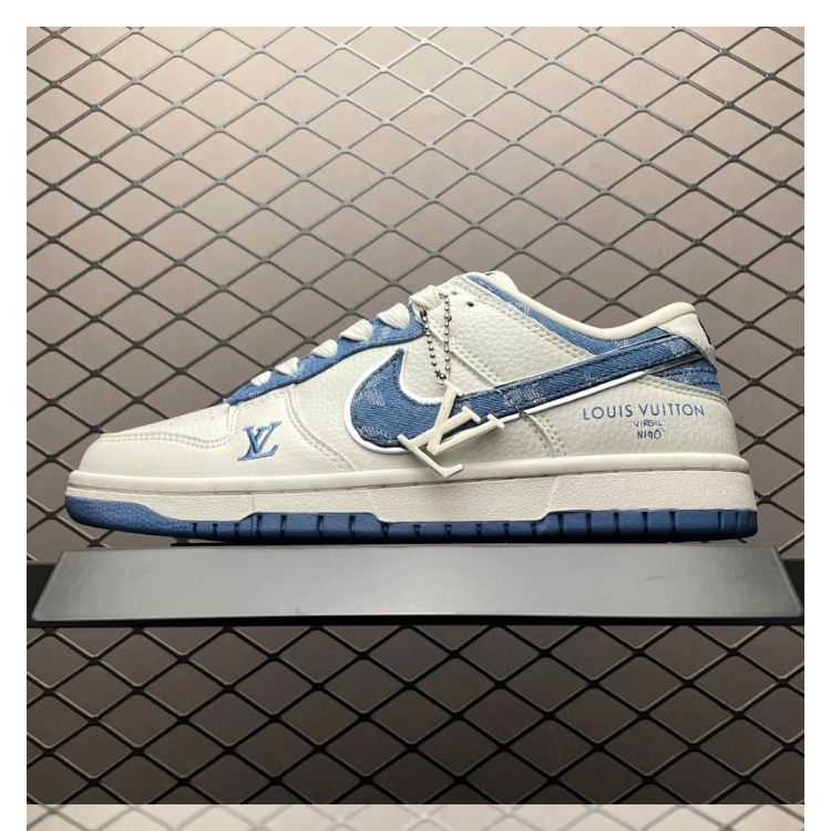 Louis Vuitton White Blue Denim Leather Sneakers