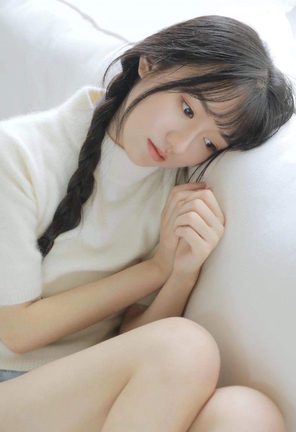 麻花辫mm日系甜美森女风粉嫩美腿套图
