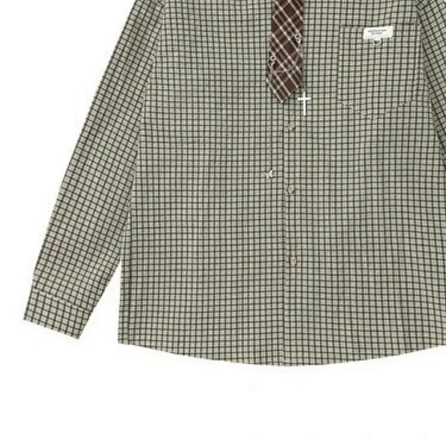 Unbranded Shirts Long-Sleeve Checkered Button-Up Shirt with Decorative Tie product detail image 4