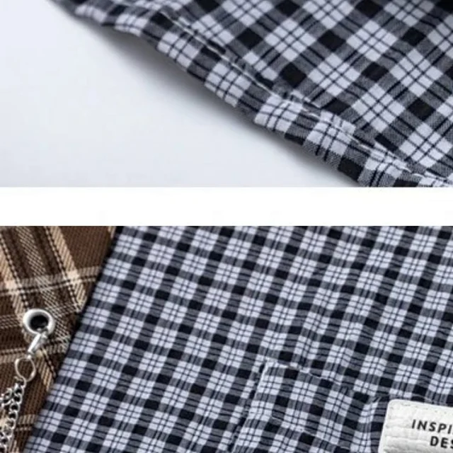 Unbranded Shirts Long-Sleeve Checkered Button-Up Shirt with Decorative Tie product detail image 24